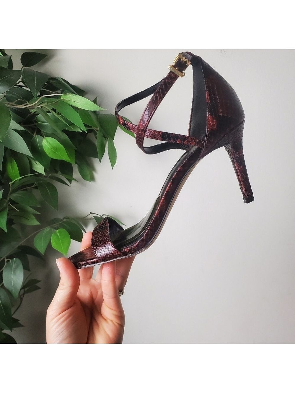 Michael Kors Ava Sandals Womens 8.5 Burgundy Snake Skin - Picture 7 of 13